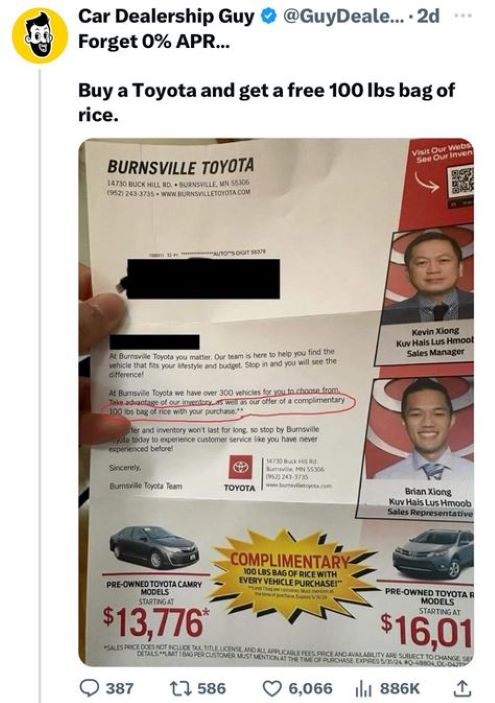 Buy a Toyota get rice.JPG